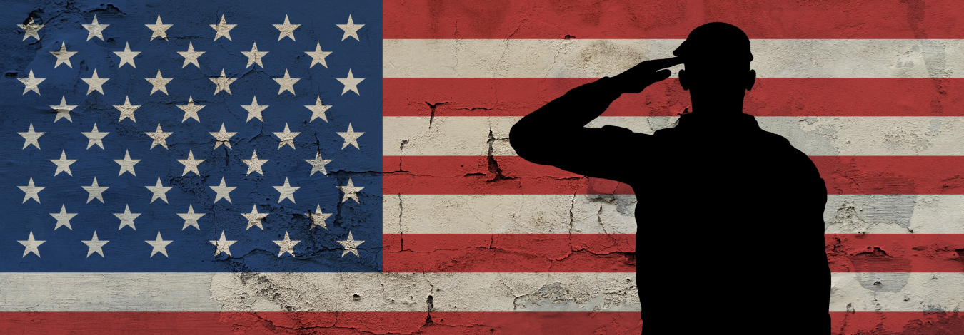 Veteran in front of an American flag