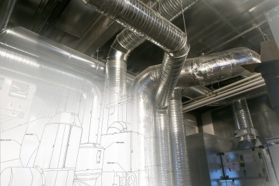 Photo of ductwork inside of a building.